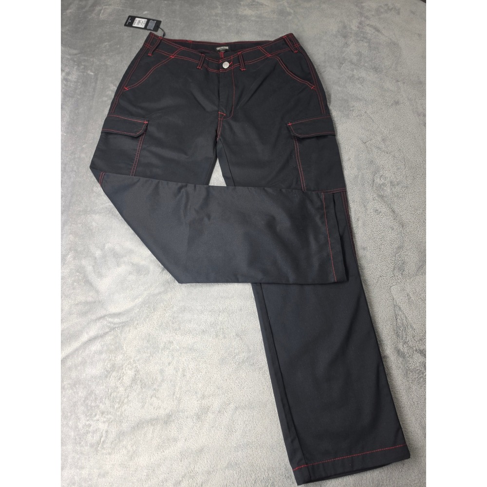 NWT True Religion Balloon‎ Cargo Pants Men Size 36 Black Red Contrast Stitch Y2K